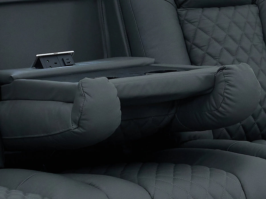 3 Seater Real Leather Electric Recliner Cinema Sofa in Grey | Hi-Tech Sofa with Adjustable Headrest, Lumbar Support, Wireless Charger | Milano | The Sofa Shop