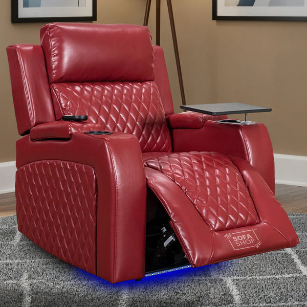 Electric Recliner Chair in Red Leather | Hi-Tech Cinema Seat with Massage, Cup Holders & Table | Venice Series One | Sofa Sale