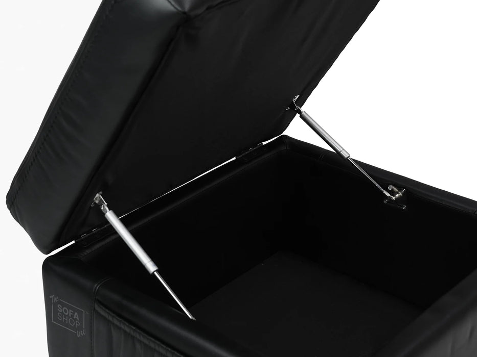 Black Leather Storage Footstool - Ravenna