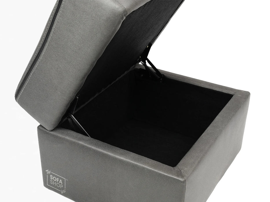 Storage Footstool In Light Grey Fabric With Black Piping - Tuscany