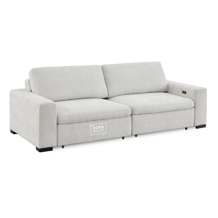 Palma 3 Seater Fabric Extendable Electric Sofa Bed | Power Sliding Couch with USB + USB-C Charging – Light Grey Chenille | Home Theatre Seating & Comfort Headrests | The Sofa Shop