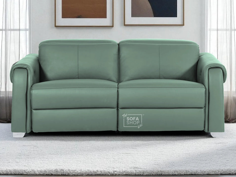 3 Seater Real Leather Recliner Sofa In Green | Hi-Tech Sofa with Massage, USB Ports & Power Headrest | Turin