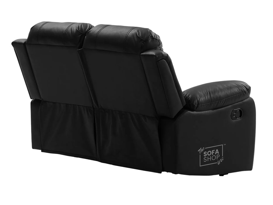 2 Seater Leather Recliner Sofa in Black | Space-Saving Manual Recliner | Trento