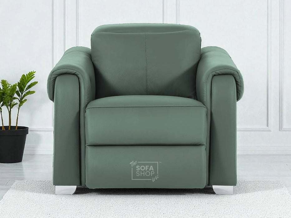 3+2+1 Electric Recliner Couch Set | 3 Piece Reclining Lounge Suite in Green Real Leather with Massage, Console, Wireless Charging, USB Ports & Power Headrests | Turin | The Sofa Shop