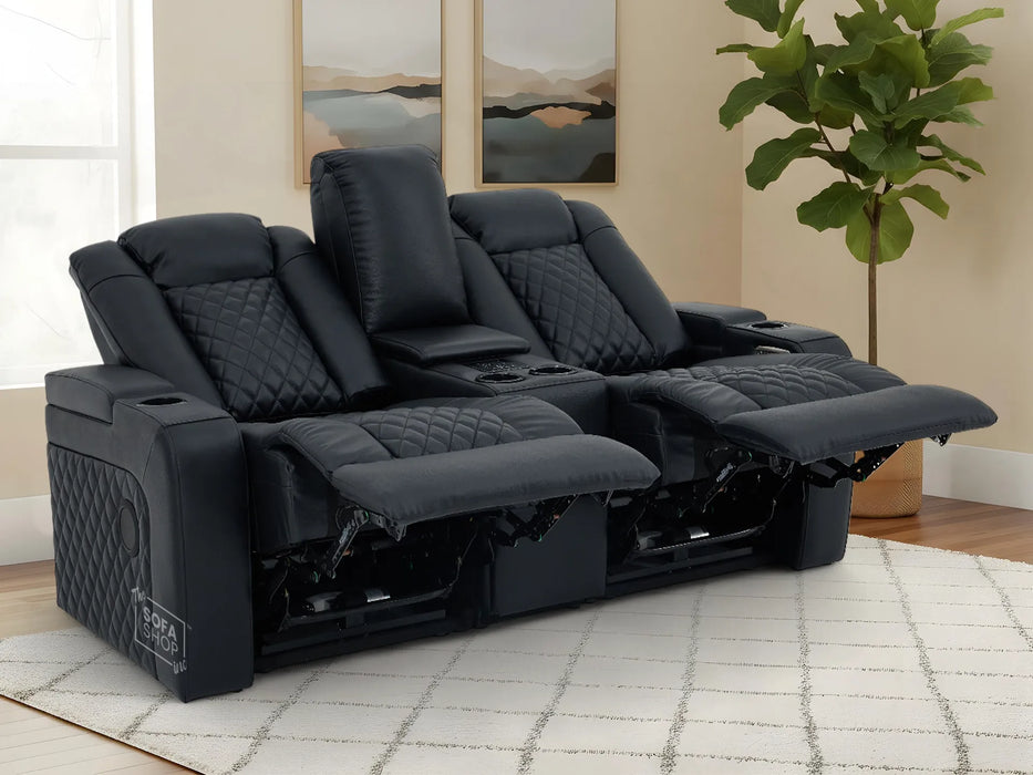 2 Seater Real Leather Electric Recliner Cinema Sofa in Black | Hi-Tech Sofa with Adjustable Headrest, Lumbar Support, Bluetooth Speaker | Milano | The Sofa Shop