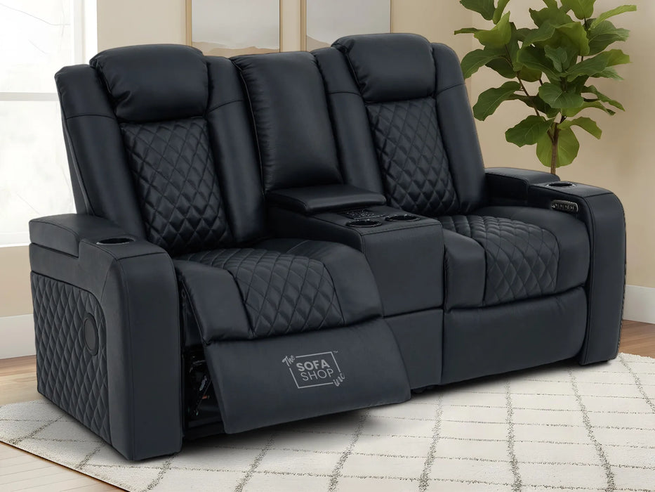 2 Seater Real Leather Electric Recliner Cinema Sofa in Black | Hi-Tech Sofa with Adjustable Headrest, Lumbar Support, Bluetooth Speaker | Milano | The Sofa Shop