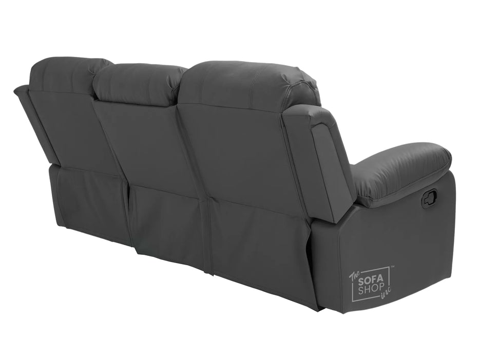 3 Seater Recliner Sofa in Grey Leather with Drop-Down Table & Cup Holders | Stylish & Easy-Care Recliner Sofa | Trento