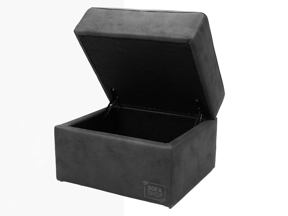 Storage Footstool In Light Grey Fabric With Dark Grey Piping - Sicily