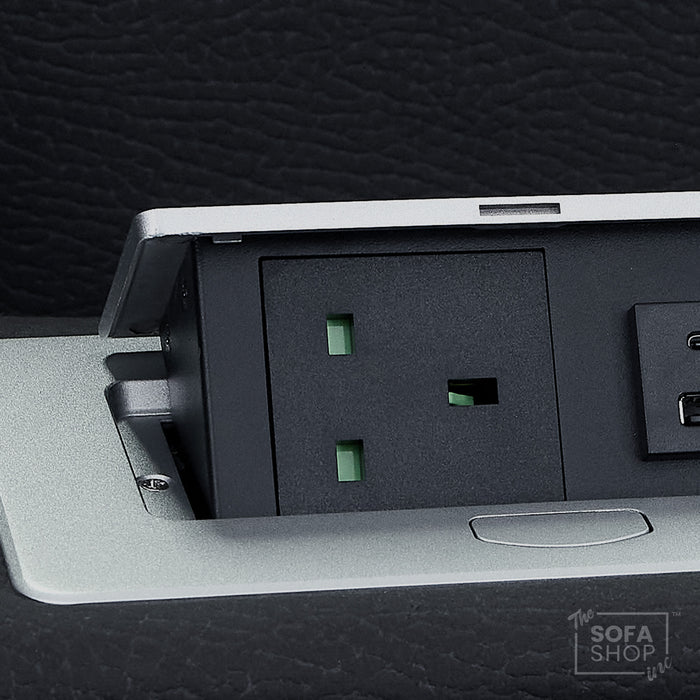 3 Seat Electric Recliner Home Cinema Sofa | Fabric Couch In Charcoal Grey | Hi-Tech Sofa with Massage + Cupholders + Table + Power Headrests + Speakers | Florence