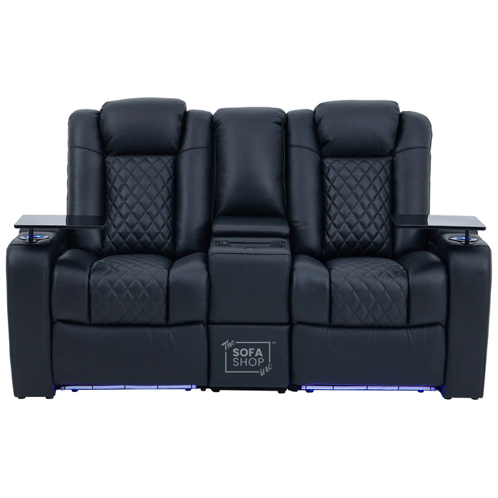 Black Real Leather 2 Seater Electric Recliner Cinema Sofa | Power Headrest, Speakers, Console, Wireless Charging & Cooling Cup Holders | Milano | The Sofa Shop