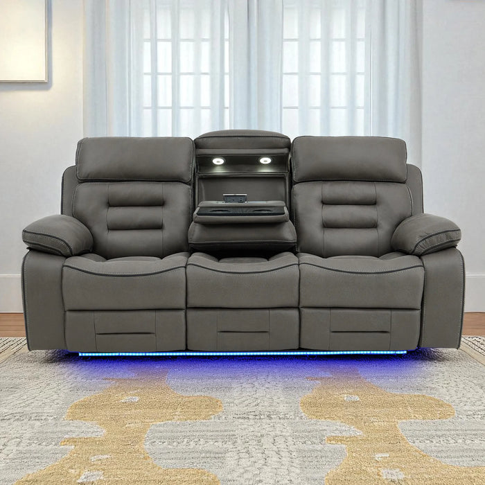 3+2+1 Piece Electric Home Cinema Sofa Set | Fabric Couch Suite Package In Graphite Grey | Hi-Tech Sofa Set with Cupholders + Console + Power + Massage + Speakers | Tuscany