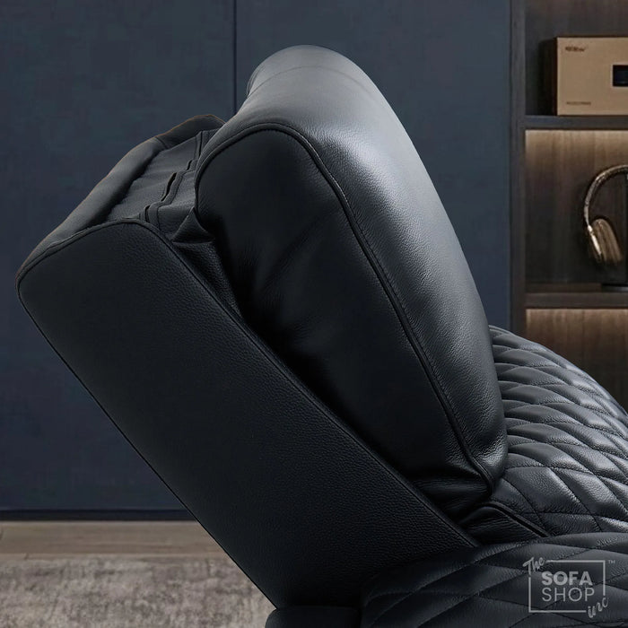 1 Seater Black Real Leather Electric Recliner Cinema Armchair | Hi-Tech Armchair With Vibration Massage & Heated Lumbar, Cooler Cup Holder, Power Grommet, Power Headrest | Assisi | The Sofa Shop