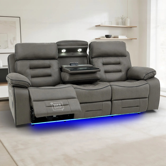 3+2+1 Piece Electric Home Cinema Sofa Set | Fabric Couch Suite Package In Graphite Grey | Hi-Tech Sofa Set with Cupholders + Console + Power + Massage + Speakers | Tuscany