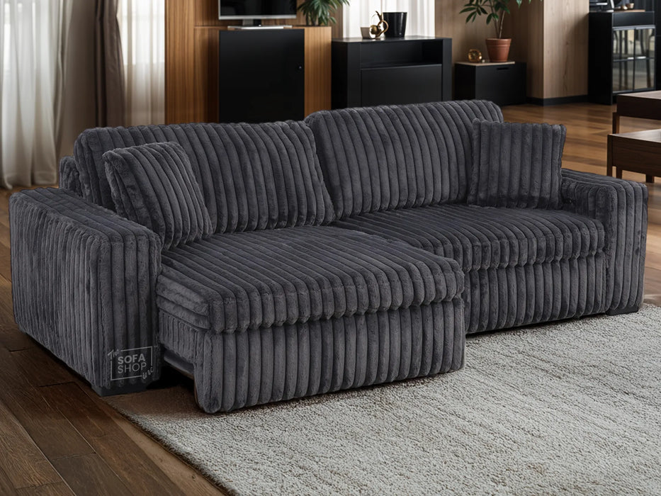 Extendable Electric Sofa - Bed in Grey Corduroy Fabric | 3 Seater Smart Cinema Couch with Power Sliding Motion | USBc Charging Ports | Palma