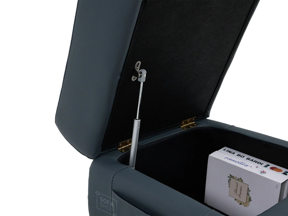 Blue Real Leather Footstool | Storage Ottoman for Sofa - Square