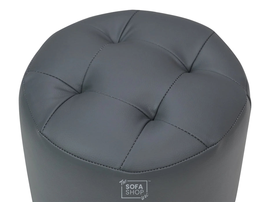 Big Round Footstool in Grey Leather - Tropea