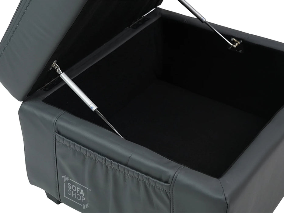 Grey Leather Storage Footstool - Ravenna