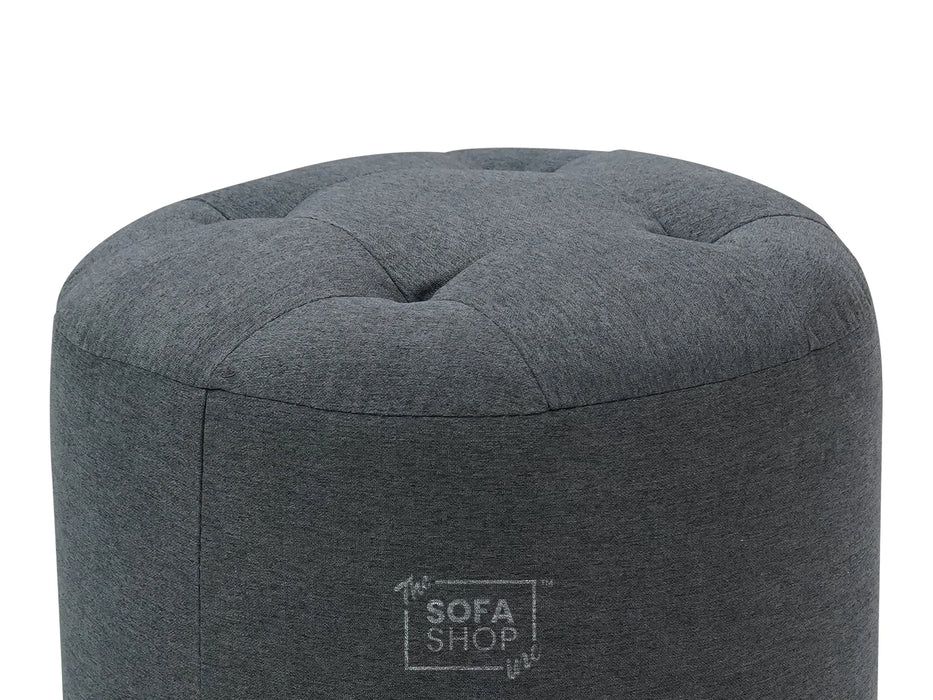Big Round Footstool in Dark Grey Fabric - Tropea