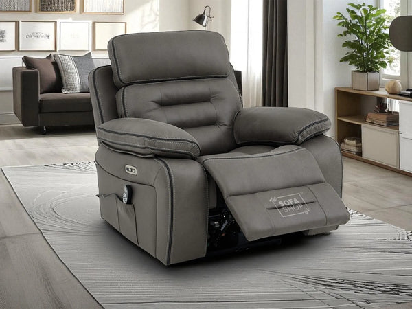 Electric Recliner Chair | 1 Seater Graphite Fabric Home Cinema Sofa with Massage, Power Recline, USB Port & Adjustable Headrest | Tuscany | The Sofa Shop