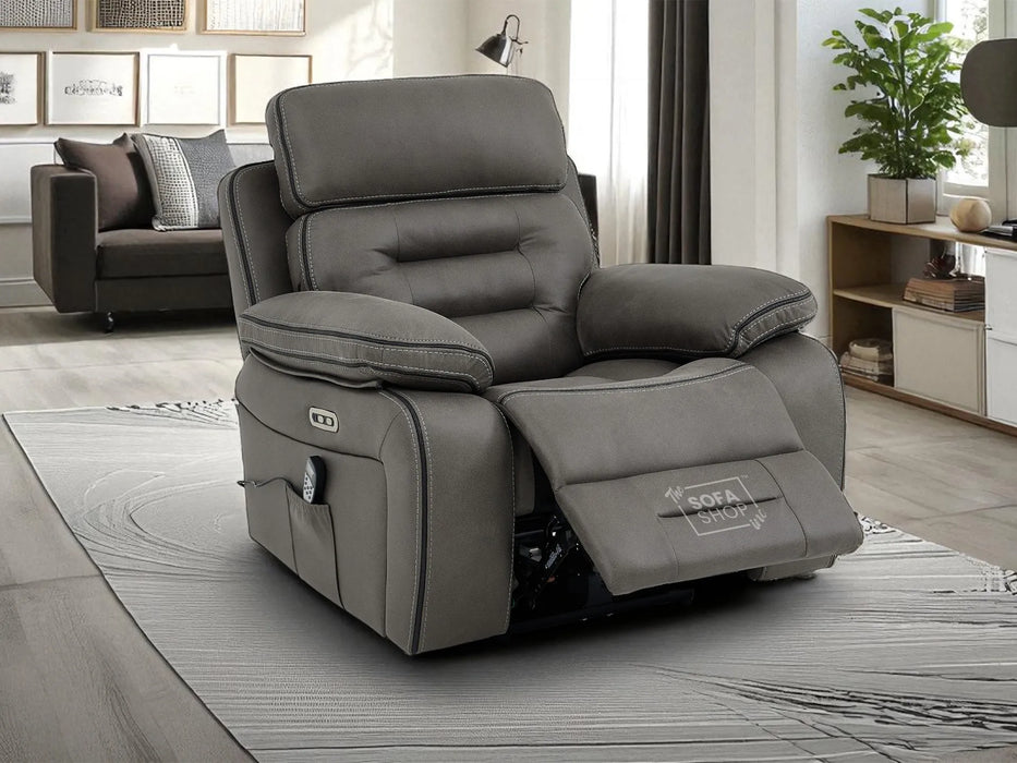 3+1 Cinema-Style Sofa Set | 2 Piece Electric Reclining Sofa Package in Graphite Grey Fabric | Hi-Tech Sofa Set with Massage, Cup Holders & Storage | Tuscany