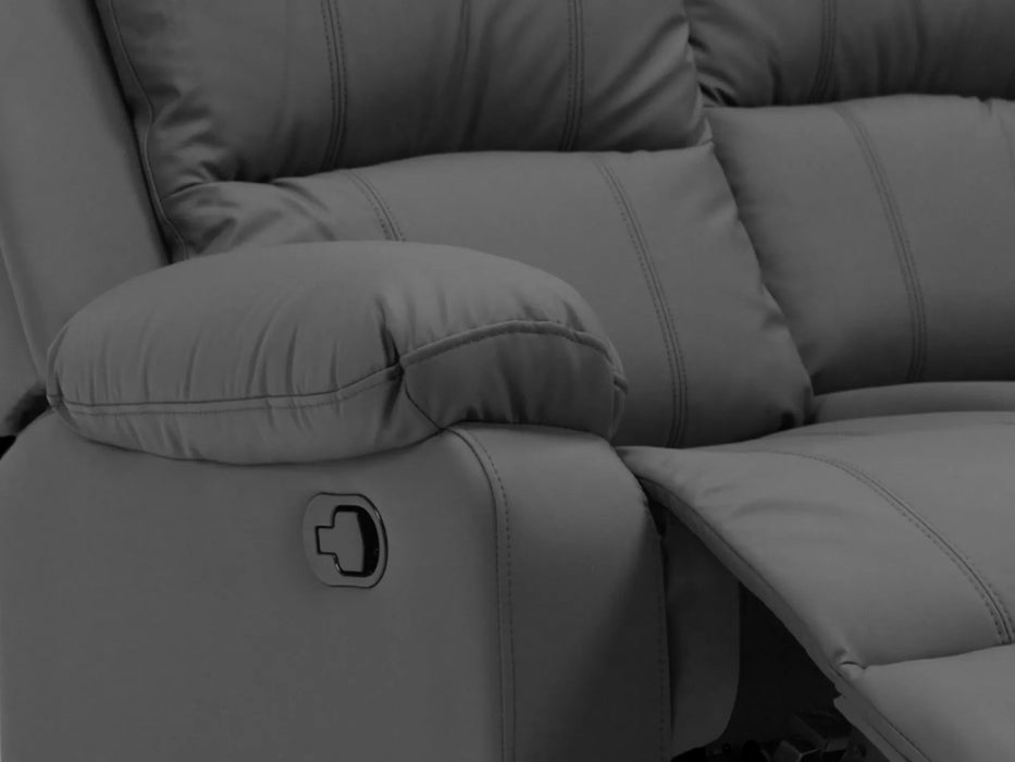 2 Seater Leather Recliner Sofa in Grey | Practical Manual Reclining Sofa with Fully Reclining Mechanism, Easy to Clean Leather & Compact Comfort | Trento