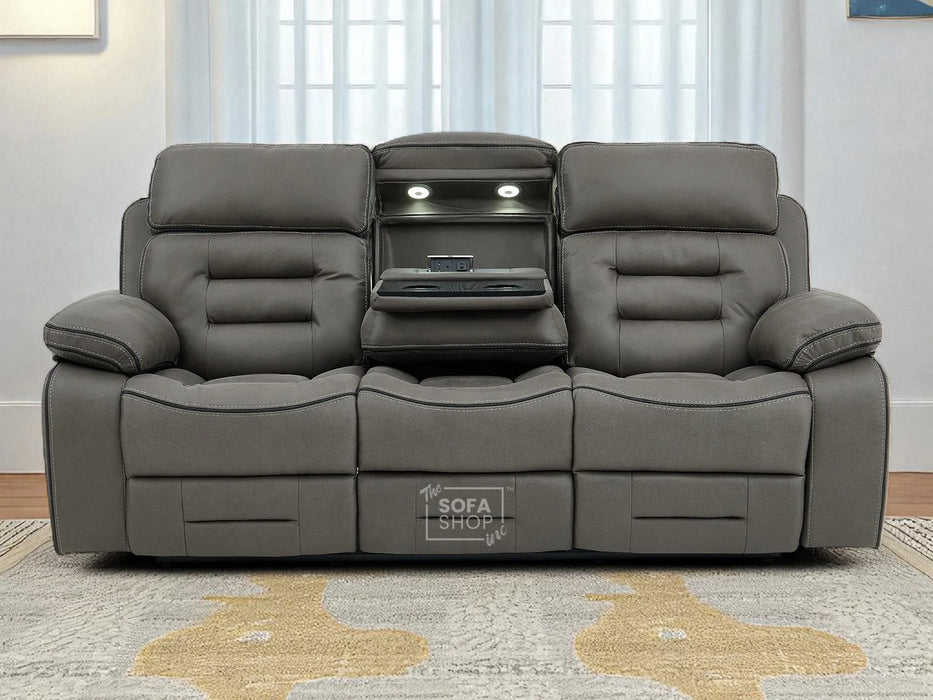 3+2 Sofa Set. Electric Cinema Sofa Suite in Graphite Fabric | Hi-Tech Sofa Set with Cupholders + Console + Power + USB + Speakers | Tuscany | The Sofa Shop