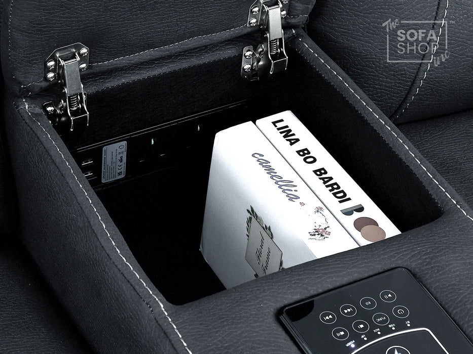 2 Seat Electric Recliner Home Cinema Sofa | Fabric Couch In Charcoal Grey | Hi-Tech Sofa with Massage + Chilled Cupholders + Console + USB | Florence