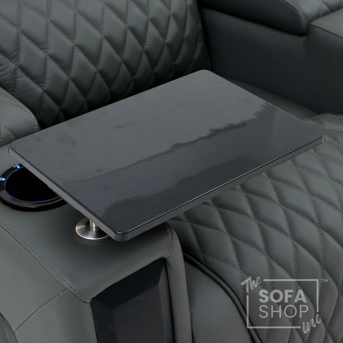 3 Seat Real Leather Electric Recliner Home Cinema Theatre Sofa In Grey with Chilled Cupholder + USB C to Stay Charged + Fully Reclining Seats & Lumbar Support | Assisi