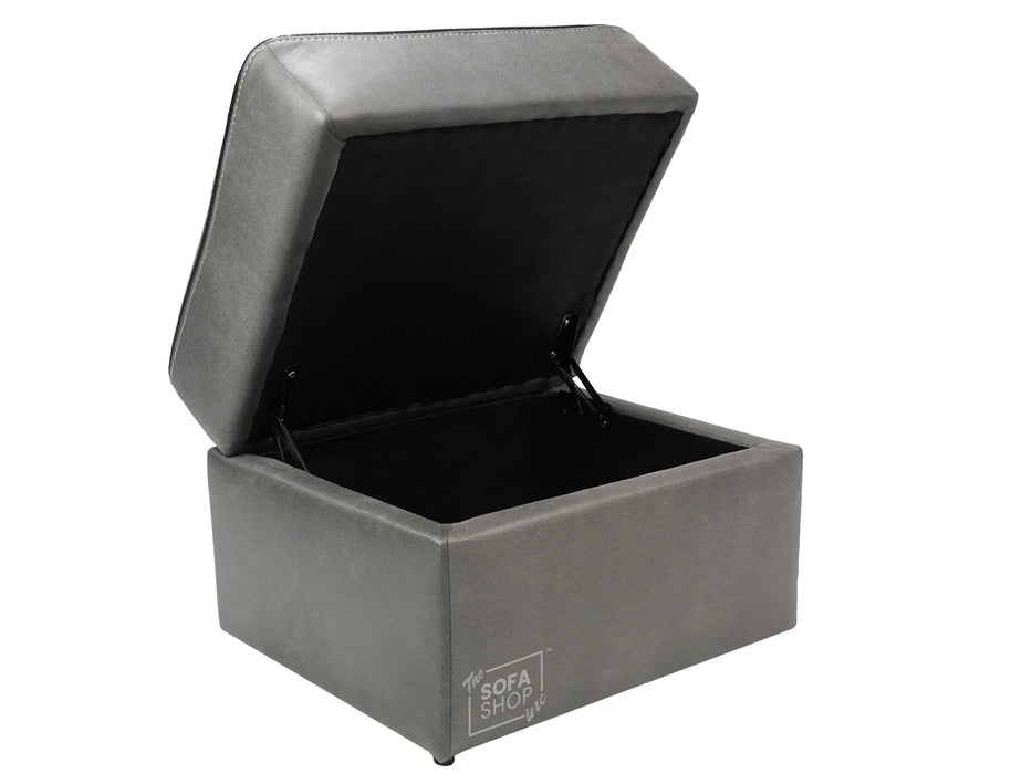 Storage Footstool In Light Grey Fabric With Black Piping - Tuscany