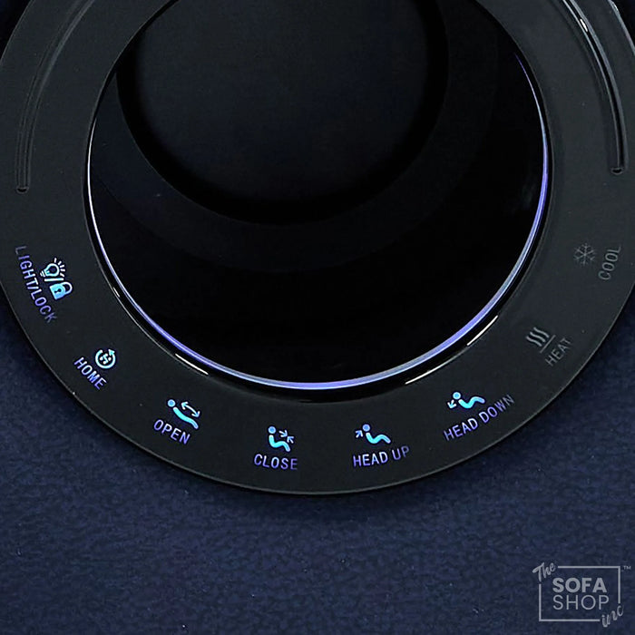 3+2+1  Electric Recliner Cinema Sofa Set in Blue Fabric | Hi-Tech Sofa Suite with Massage, Heated Lumbar, Bluetooth Speakers, Console & Wireless Charging | Tuscany | The Sofa Shop