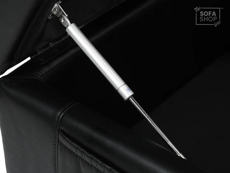 Black Leather Storage Footstool - Ravenna