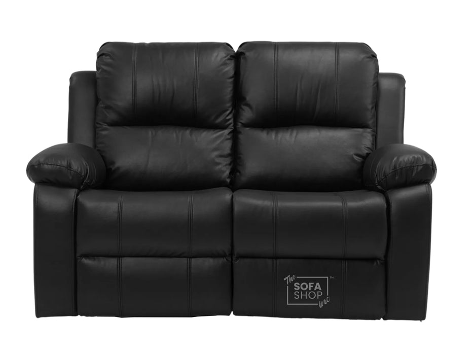 2 Seater Leather Recliner Sofa in Black | Space-Saving Manual Recliner | Trento