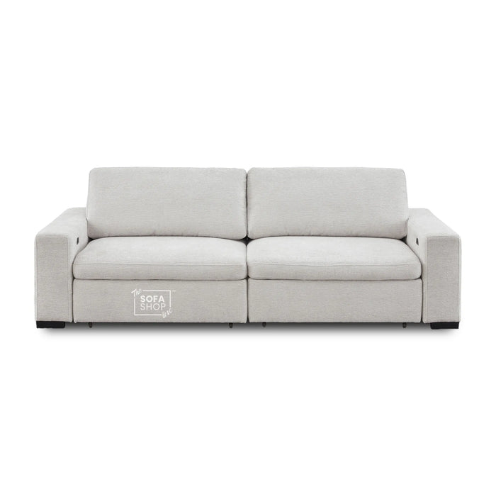 Palma 3 Seater Fabric Extendable Electric Sofa Bed | Power Sliding Couch with USB + USB-C Charging – Light Grey Chenille | Home Theatre Seating & Comfort Headrests | The Sofa Shop