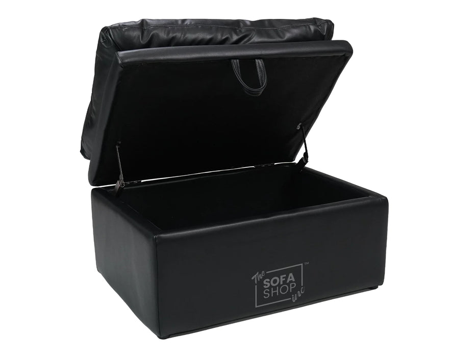 Black Leather Cushion Top Footstool - Bari