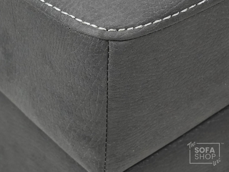 Storage Footstool In Light Grey Fabric With Dark Grey Piping - Sicily