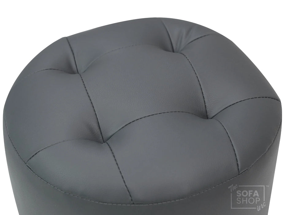 Grey Leather Small Footstool - Vaneto