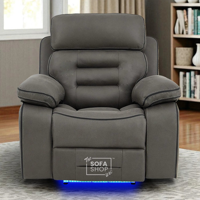 Electric Recliner Chair | 1 Seater Graphite Fabric Home Cinema Sofa with Massage, Mild Heated Lumbar, Power Recline, USB Port & Adjustable Headrest | Tuscany | The Sofa Shop