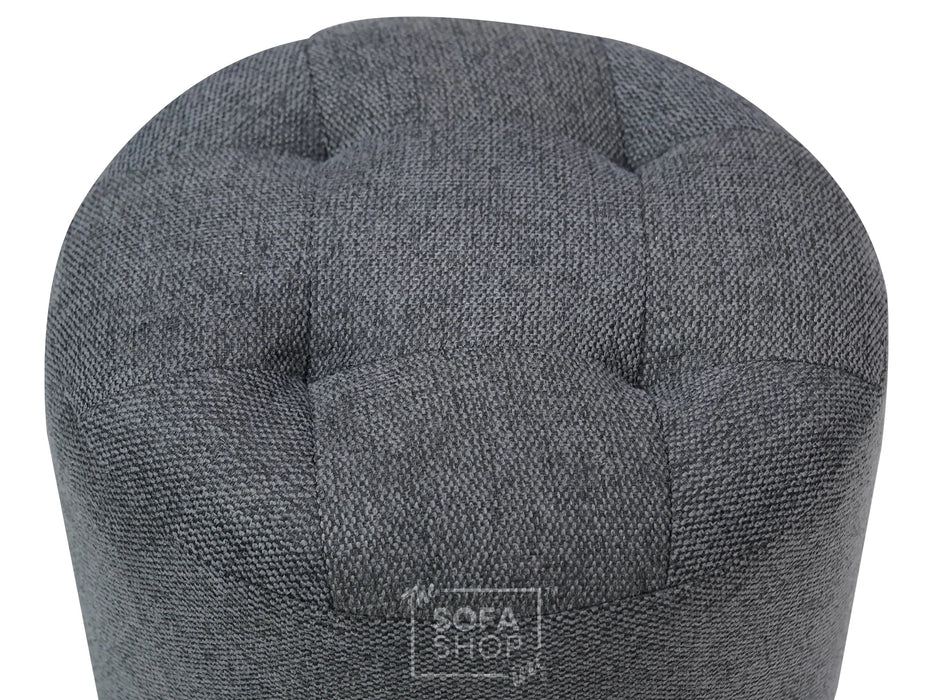 Big Round Footstool in Grey Tweed Fabric - Tropea