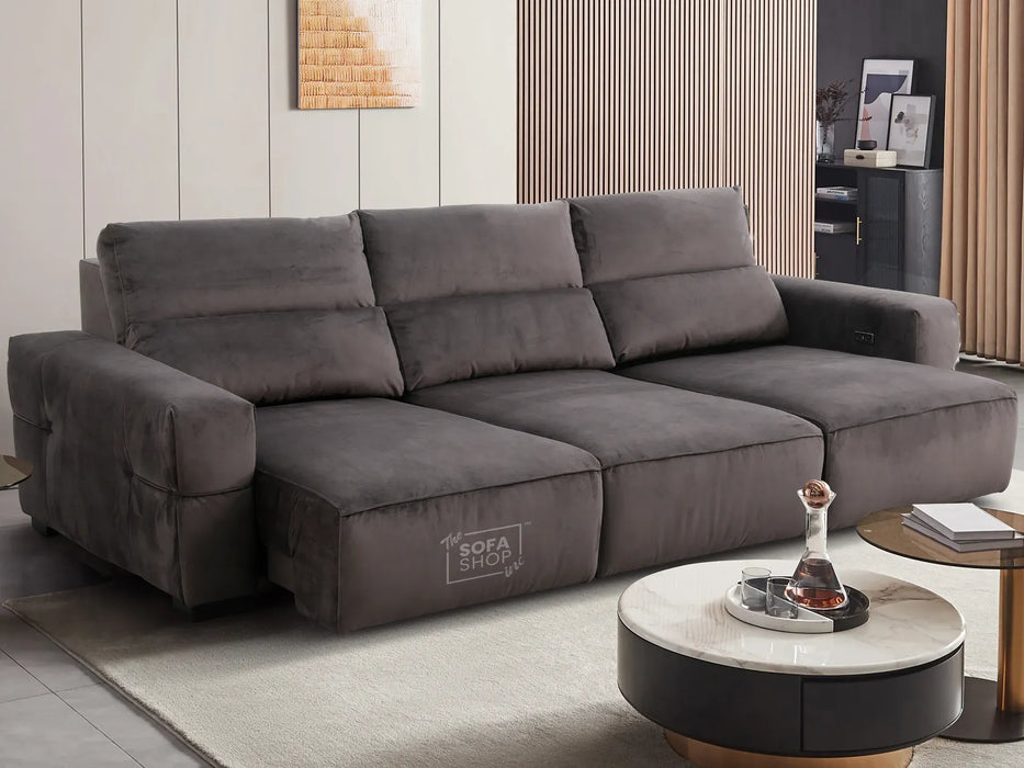 Extendable Electric Sofa - Bed in  Grey Fabric | 3 Seater Home Cinema Couch with Power Sliding Mechanism & USBc Ports | Murcia