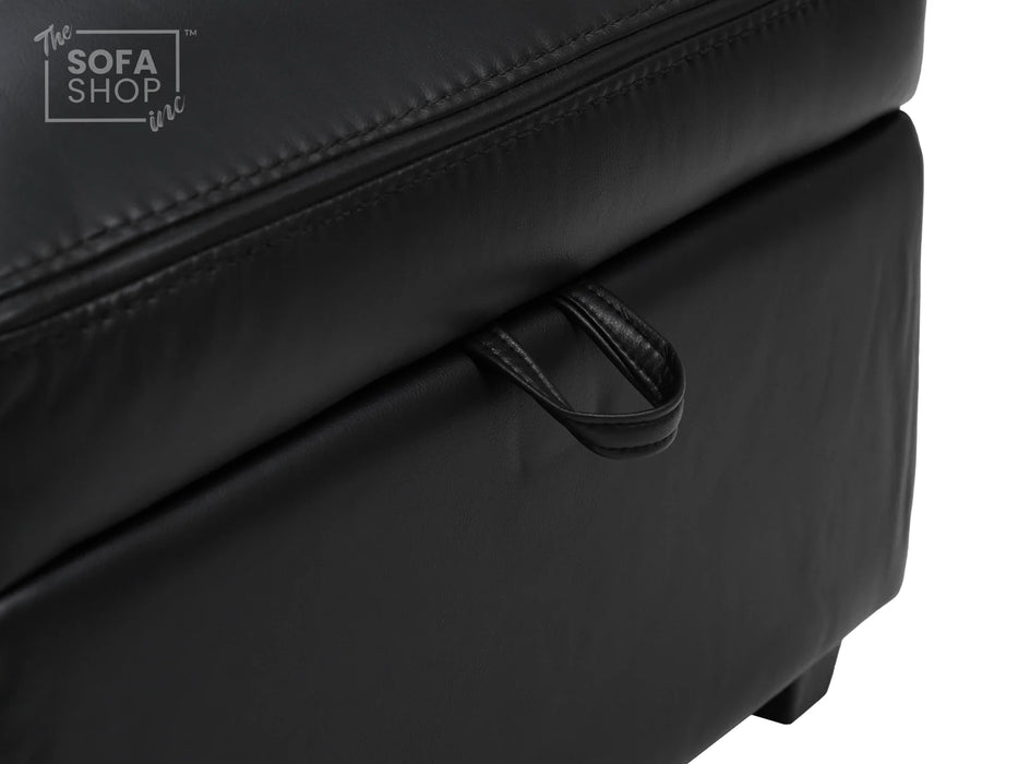 Black Leather Storage Footstool - Ravenna
