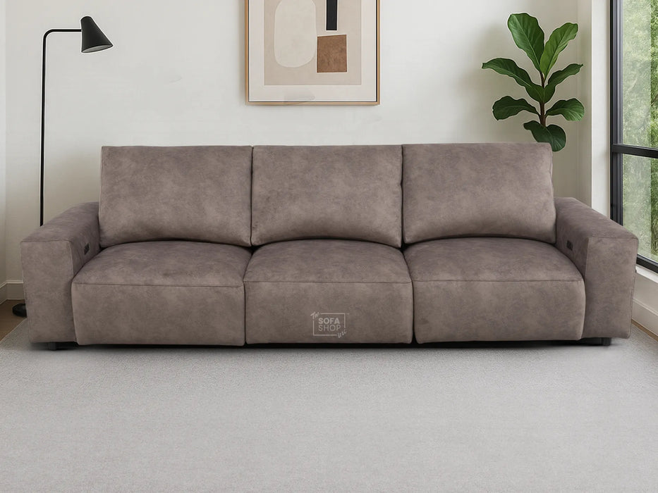 Extendable Electric Sofa - Bed in Mocha Velvet Fabric | 3 Independant Power Motion Seats Perfect for Cinema Room & Home Theatre | 3 Seater with Cupholder + USBc & Wireless Charging | Almeria