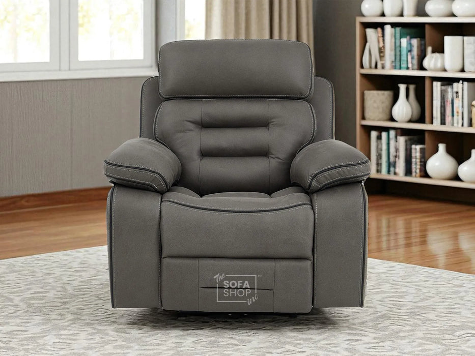 3+1 Cinema-Style Sofa Set | 2 Piece Electric Reclining Sofa Package in Graphite Grey Fabric | Hi-Tech Sofa Set with Massage, Cup Holders & Storage | Tuscany