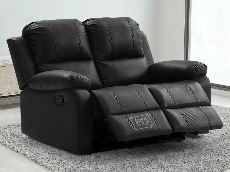 2 Seater Leather Recliner Sofa in Black | Space-Saving Manual Recliner | Trento