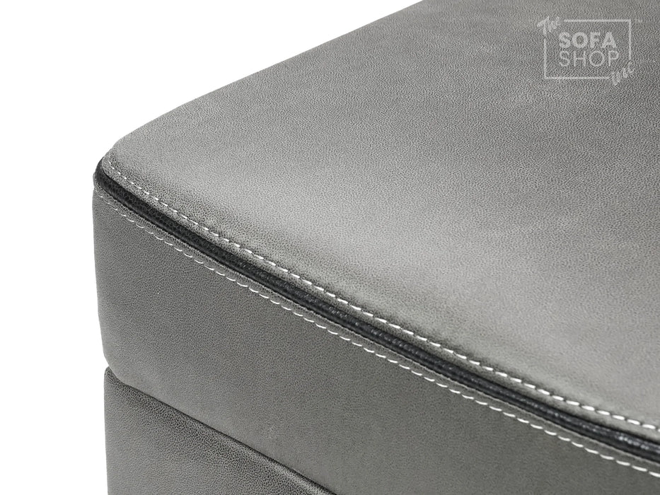 Storage Footstool In Light Grey Fabric With Black Piping - Tuscany