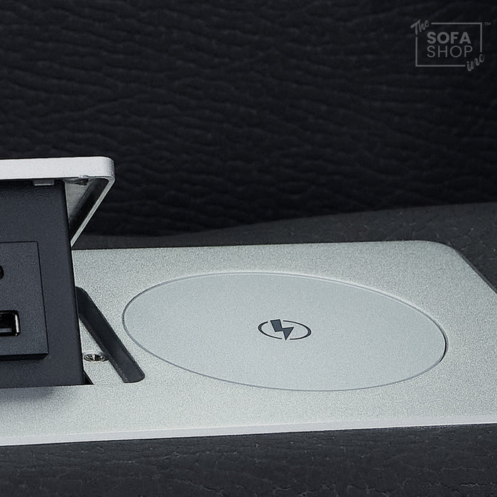 3 Seat Electric Recliner Home Cinema Sofa | Fabric Couch In Charcoal Grey | Hi-Tech Sofa with Massage + Cupholders + Table + Power Headrests + Speakers | Florence