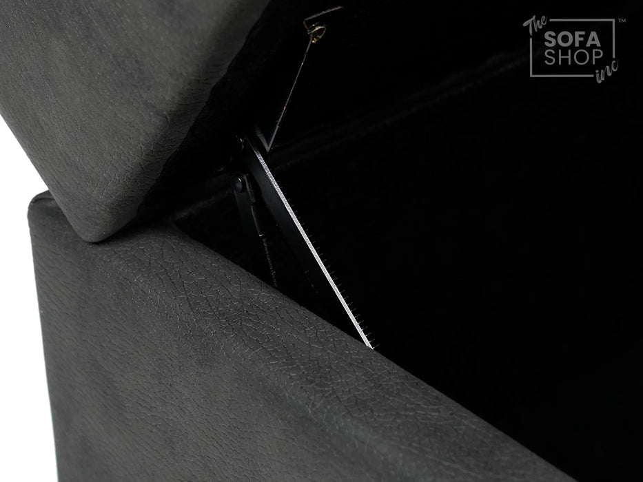 Storage Footstool In Light Grey Fabric With Dark Grey Piping - Sicily