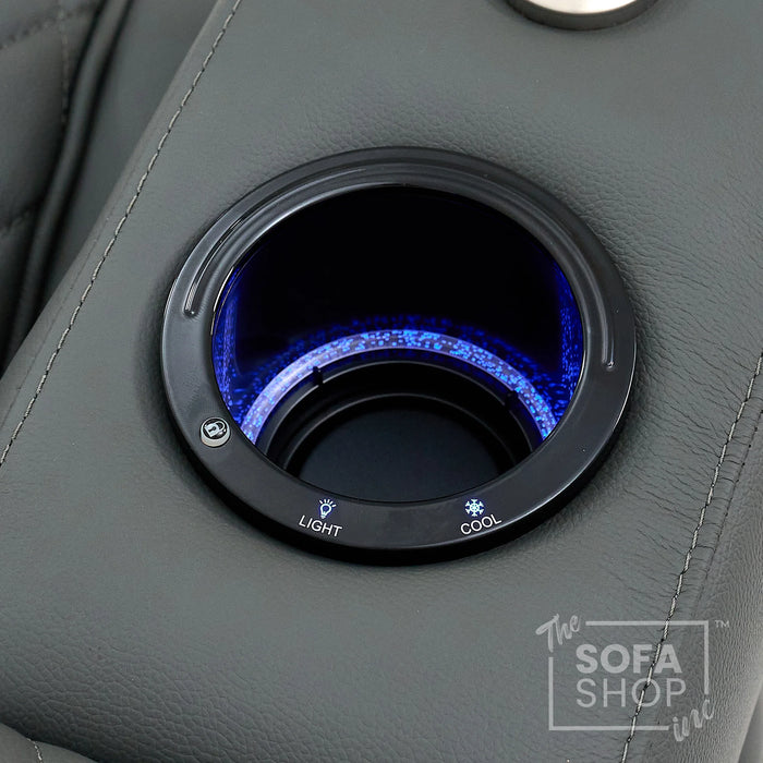 3 Seat Real Leather Electric Recliner Home Cinema Theatre Sofa In Grey with Chilled Cupholder + USB C to Stay Charged + Fully Reclining Seats & Lumbar Support | Assisi