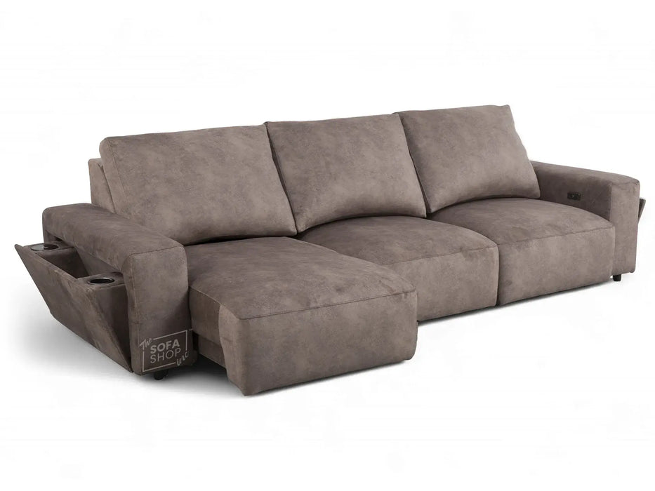 Extendable Electric Sofa - Bed in Mocha Velvet Fabric | 3 Independant Power Motion Seats Perfect for Cinema Room & Home Theatre | 3 Seater with Cupholder + USBc & Wireless Charging | Almeria