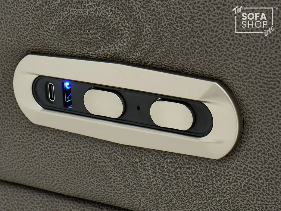 3+2 Sofa Set. Electric Cinema Sofa Suite in Graphite Fabric | Hi-Tech Sofa Set with Cupholders + Console + Power + USB + Speakers | Tuscany | The Sofa Shop