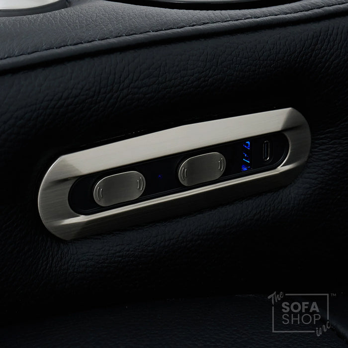 Real Leather Cinema Recliner Chair In Black | Power Seat with USB Charging, Heating, Electric Reclining, Massage & Table | Capri